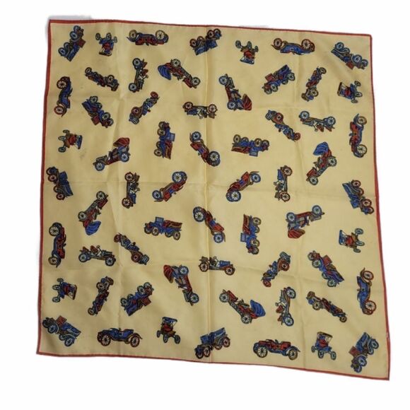 VINTAGE scarf beige antique model T car‎ cream ivory square - Picture 3 of 7